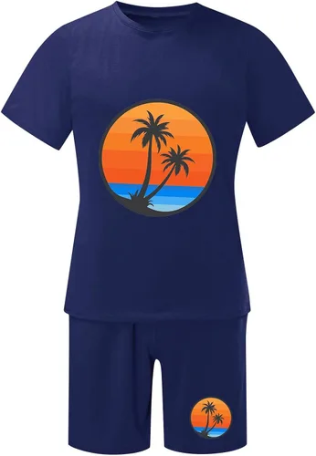 Miniatura 3 de EELHOE Mens Beach Outfits 2 Piece Relaxed-Fit Lightweight Short Sleeve Shirt and Drawstring Shorts Breathable Tracksuit