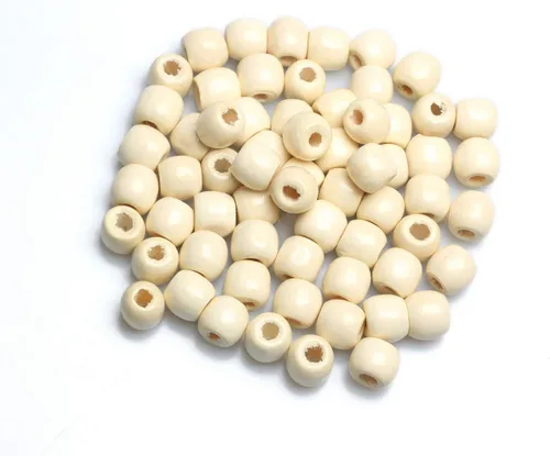 300 cuentas de madera beige de 0.472 x 0.433 in, cuentas espaciadoras de madera con agujero grande de 0.197 pulgadas para hacer manualidades de