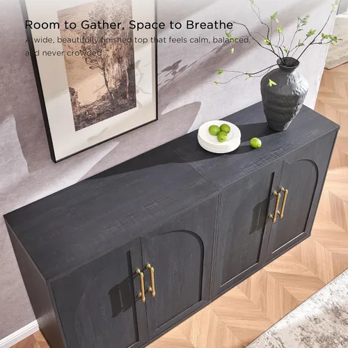 Miniatura 5 de ACCOHOHO Aparador de puerta arqueada, gabinete de buffet, gabinete de acento con estante ajustable, gabinete modular de madera para comedor, sala