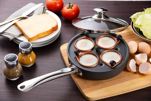 Miniatura 2 de Cazador furtivo de huevos de aluminio aluminio revestimiento antiadherente de cobre de 8 pulgadas, anodizado duro, fondo de inducción, gris