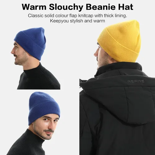 Miniatura 7 de HH HOFNEN Gorro de invierno para mujeres y hombres, gorro de punto de lana con forro polar con puños