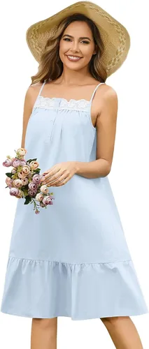 Miniatura 11 de YOZLY - Camisones de algodón sin mangas para mujer, camisón de tanque de noche con bolsillos
