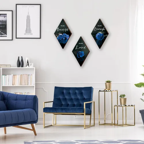 Miniatura 6 de ONIZHITY 3 piezas de decoración de pared azul de madera rosa decoración de baño citas positivas You Are Beautiful decoración azul y negro decoración