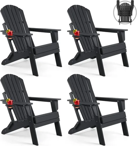 Miniatura 27 de FUNBERRY Juego de 6 sillas plegables Adirondack para todo tipo de clima, sillas para hogueras de polietileno de alta densidad con portavasos