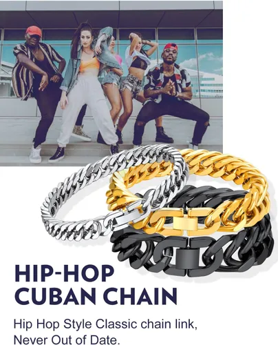 Miniatura 9 de Bandmax Pulsera de cadena cubana para hombres y mujeres, pulsera gruesa de acero inoxidable, pulsera de cadena de eslabones Hip Hop, ancho