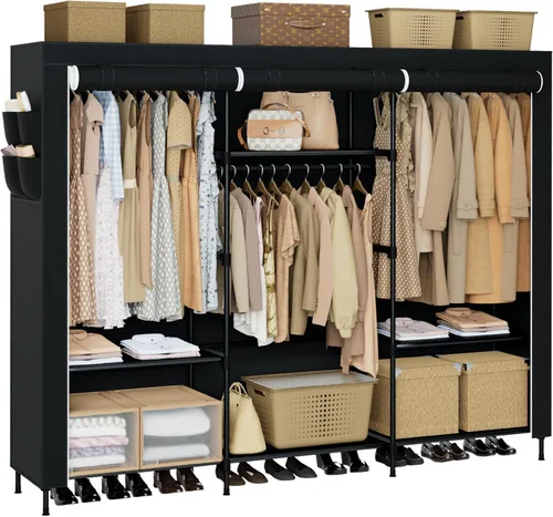 Miniatura 11 de CASAMAYA Armario portátil, armario de gran capacidad de 54.3 pulgadas con cubierta, organizador de almacenamiento de ropa con estantes y 2 varillas