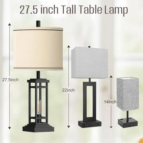 Miniatura 2 de ROTTOGOON Lámpara de mesa de granja de 27.5 pulgadas de altura con puertos de carga USB C + USB A, lámpara rústica para sala de estar, lámpara