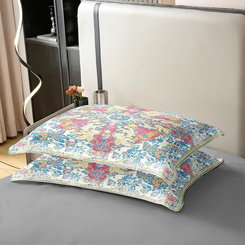 Miniatura 5 de Juego de funda de edredón floral étnica 100% algodón orgánico, tamaño individual, bohemio, vintage, rosa, azul, retro, bohemio, exótico, funda