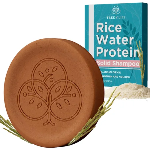 Tree of Life Barra de champú de agua de arroz, cuidado del cabello con proteína de arroz sin sulfato que fortalece, repara y proporciona control del