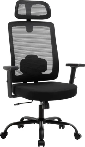 Miniatura 8 de Silla ergonómica de oficina con respaldo alto de malla, silla de escritorio de oficina con soporte lumbar ajustable, sillas de trabajo rodantes