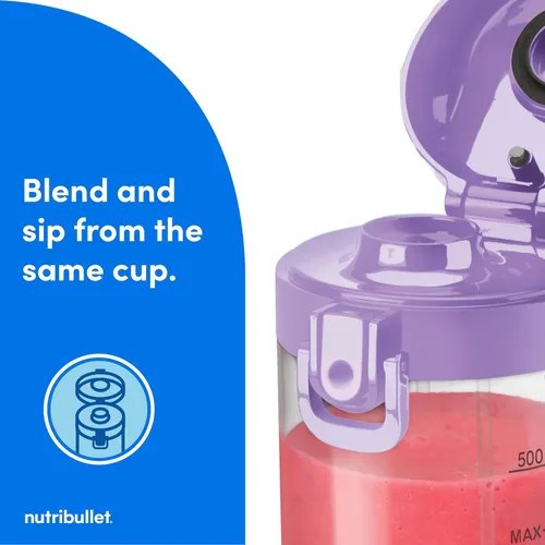 Miniatura 5 de nutribullet Licuadora portátil, inalámbrica, recipiente de 20 onzas, licuadora personal, USB-C recargable, morado claro, NBPB50100LP Púrpura claro