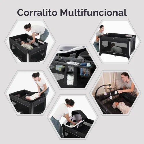 Miniatura 7 de Pamo Babe corralito infantil 4 en 1 con cuna y cambiador, cuna portátil con malla transpirable y juguete móvil