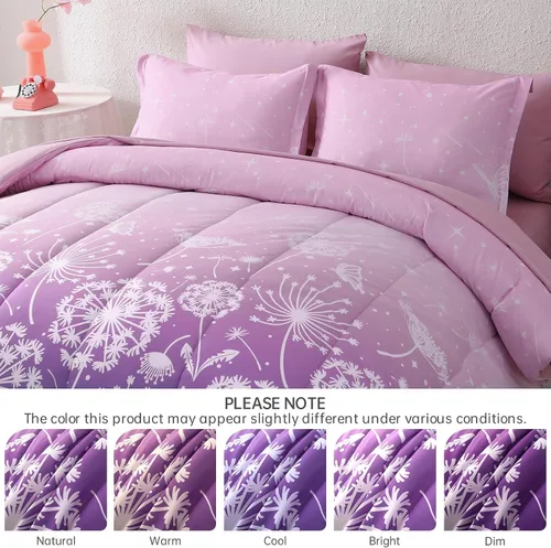 Miniatura 59 de Dinjoy Juego de edredón para niñas, tamaño individual, colorido, azul, rosa, morado, arcoíris, juego de ropa de cama de 6 piezas en una bolsa