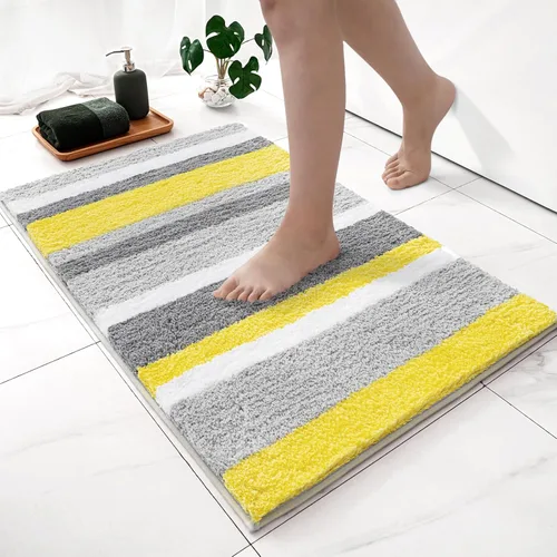 Miniatura 10 de MIULEE Alfombra de baño amarilla, alfombra de contorno en forma de U, alfombra de baño absorbente con parte trasera antideslizante y microfibra