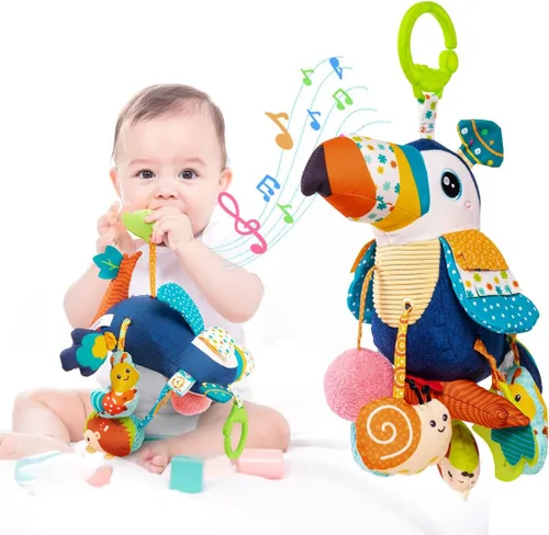 Jollybaby Juguete colgante musical de actividad con cuerda para jalar para cochecito de bebé, asiento de coche, cuna, gimnasio de juego, juguete de