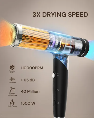 Miniatura 2 de ANNLARY Secador de pelo de iones de plasma con difusor para cabello rizado, secador profesional de alta velocidad de 110000 RPM con iones de plasma