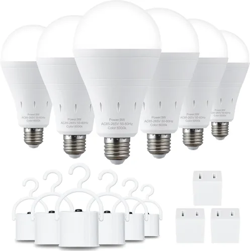 Miniatura 12 de DEBAOBULB Paquete de 10 bombillas de emergencia recargables, bombilla LED alimentada por batería, 3000 K, cálida E26, 120 voltios, 9 W, 60 W, Blanco