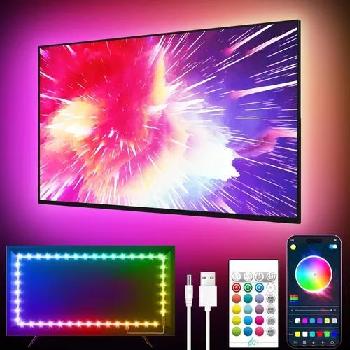 Miniatura 10 de GIPOYENT Tira de luz de TV, retroiluminación LED de sincronización de música, para TV de 32 a 50 pulgadas, luz de TV LED con función Bluetooth, tira