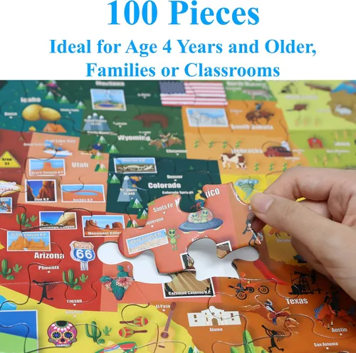 Miniatura 2 de Think2Master Colorido rompecabezas de 100 piezas con mapa de Estados Unidos, ideal para familias. Gran regalo de EE. UU. 23.4 x 16.5 pulgadas