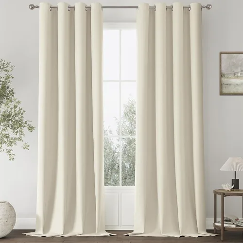 Miniatura 12 de ChrisDowa Cortinas 100% Opacas de Abedul Sólido de 45 Pulgadas de Largo, 2 Paneles para Dormitorio y Sala de Estar, Estilo Granja Oscurecedoras