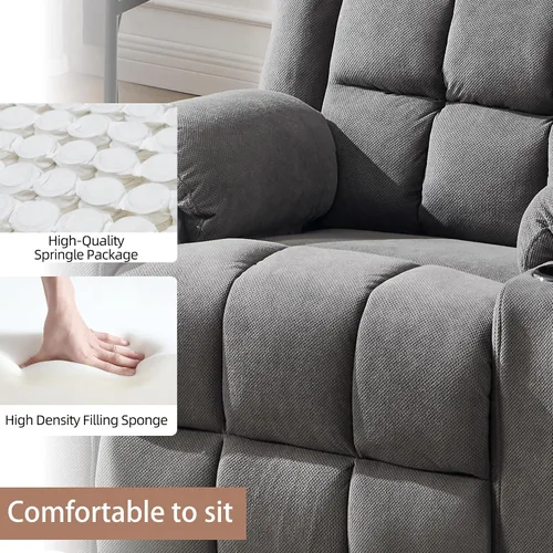 Miniatura 6 de Ketaiyou Silla reclinable giratoria para adultos con masaje y calor, portavasos y bolsillos laterales, sillón reclinable para sala de estar (gris DK)