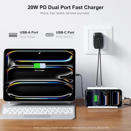 Miniatura 2 de Paquete de 3 cargadores tipo C, enchufe de pared USB C de doble puerto de 20 W PD y QC3.0 USB A bloque de carga rápida para Samsung Galaxy S24
