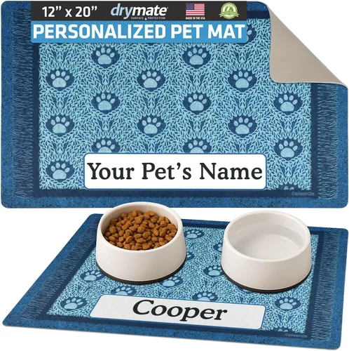 Miniatura 54 de Drymate Mantel individual personalizado para tazón de mascotas, tapete personalizado de alimentación de alimentos para perros y gatos, tela Lino