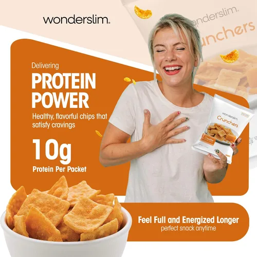 Miniatura 6 de WonderSlim Chips de galletas de proteína, cheddar, 0.35 oz de proteína, 0.11 oz de grasa, sin gluten (7 unidades)