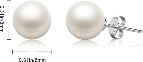 Miniatura 6 de Jewlldeen Pearl Earrings for women,Plated Sterling Silver 925 Studs, Round Stud Jewelry,Simulated Shell Pearl Earrings