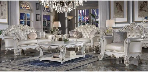 Miniatura 4 de Acme Vendome Sofá con 5 Almohadas en PU Champagne y Acabado Perla Antigua