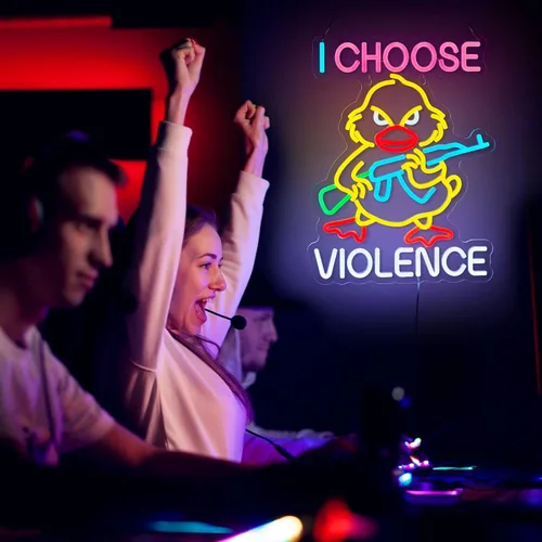 Miniatura 6 de Letrero de neón con texto en inglés "I Choose Violence Duck - Pistola de ganso con luz LED AK 47, decoración con USB, regulables, para pub, tienda