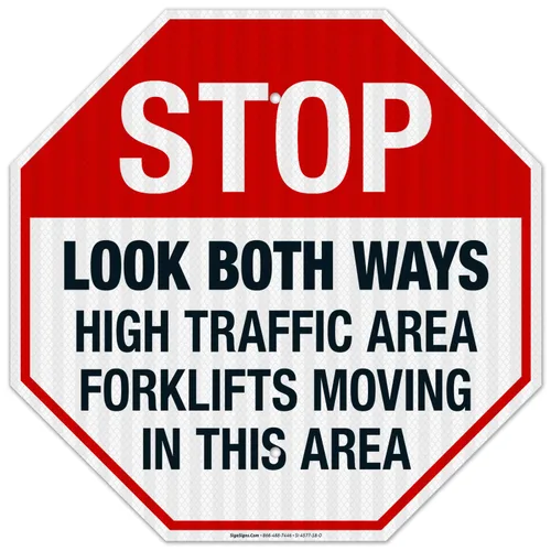 Miniatura 12 de Carretillas elevadoras de área de alto tráfico Look Both Ways Moving in This Area, cartel de peligro de la OSHA, 12 x 12 pulgadas, aluminio 040