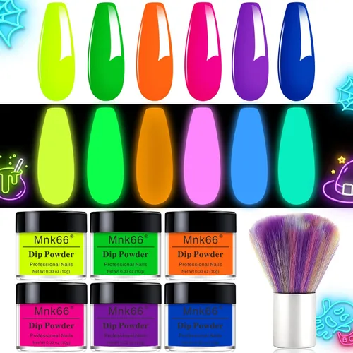 Miniatura 14 de Juego de polvo de inmersión de 6 colores, set de colores para uñas con vino tinto oscuro, rojo oscuro, naranja, set de polvo de inmersión para uñas