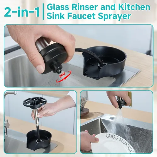 Miniatura 5 de Enjuagadora de vidrio para fregadero de cocina, accesorio para fregadero, enjuague de tazas para fregadero de alta presión con rociador extraíble