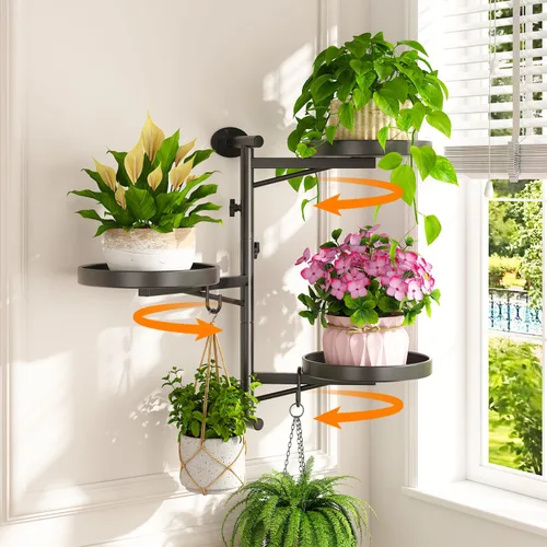 Miniatura 21 de LASZOLA 2 piezas de estantes de pared para plantas con ganchos para macetas de interior, soportes flotantes de ventana de metal resistente para Negro