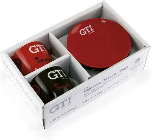 Miniatura 5 de BRISA VW Collection - Juego de tazas de café expreso Volkswagen, diseño GTI (The Legend/Red & Black/2 piezas/3.4 fl oz/3.4 fl oz)