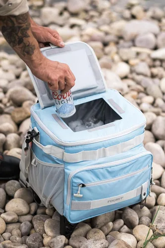 Miniatura 7 de TOURIT Conservadora plegable para 48 latas, con aislamiento, a prueba de fugas, con carro de ruedas de todo terreno, con accesorios mejorados y Azul