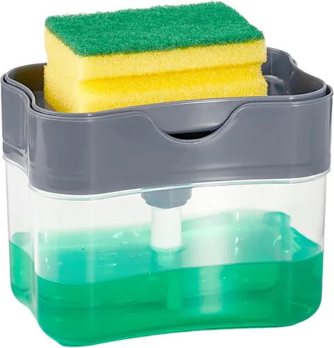 Miniatura 7 de HEFA Dispensador de jabón para platos y soporte de esponja para fregadero de cocina, dispensador de jabón para lavar platos, esponja para platos