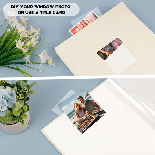 Miniatura 3 de Álbum de fotos de 8.5 x 11 pulgadas con capacidad para 72 fotos, cubierta de lino con ventana frontal, páginas interiores transparentes de 8.5 x 11