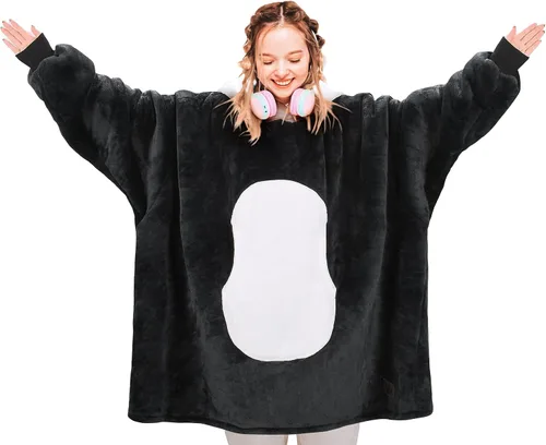 Miniatura 3 de Solaris Manta con capucha estilo oso panda, sudadera con capucha de sherpa súper suave, cálida y acogedora con bolsillo grande, para adultos y Panda