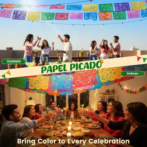 Miniatura 3 de FUTUREPLUSX Paquete de 1 pancarta de papel picado de 18 pies, decoración de fiesta de fiesta mexicana, Mes de la herencia hispana, aula española
