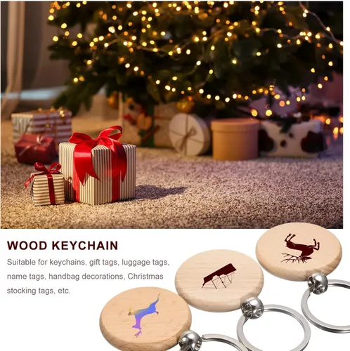 Miniatura 5 de MECCANIXITY Llavero de madera en blanco, 1.57 pulgadas, grabado de madera, llavero para manualidades, paquete de 100