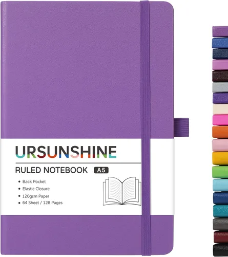 Miniatura 30 de Cuaderno punteado, diario, 5.3 x 8.26 pulgadas, tapa dura, prémium, papel grueso, doble espiral, bandas, cuero negro sintético, lazo para bolígrafo