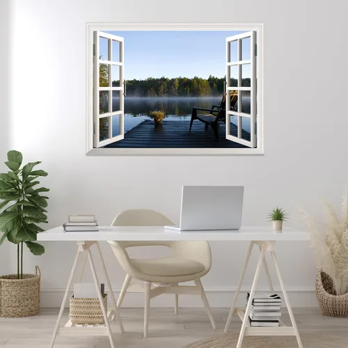 Miniatura 20 de Wall26 - Adhesivo para pared / Mural para pared, extraíble, diseño de río en un pueblo tranquilo, decoración para pared, vista creativa de ventana