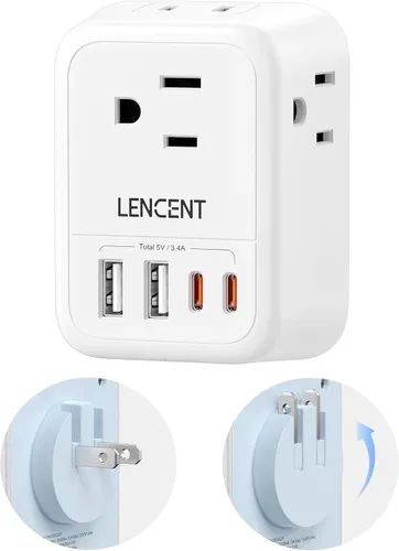 Miniatura 15 de LENCENT Paquete de 2 Adaptadores de Enchufe de Viaje Europeos, Adaptador de Enchufe Plegable de Estados Unidos a Europa con 4 Tomas, Adaptador