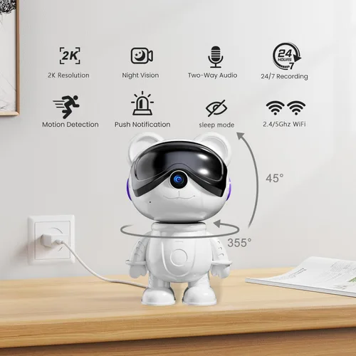 Miniatura 5 de 2K 3MP Cute Bear Cámara de seguridad para el hogar: 5G/2.4G WiFi Cámara interior para bebé/mascota/niñera - Vista de 360°, detección de humanos
