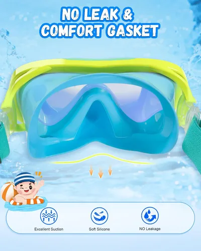 Miniatura 3 de Gafas de natación para niños con correa de tela para niños de 3 a 15 años, gafas de natación a prueba de fugas con cubierta nasal, vista clara