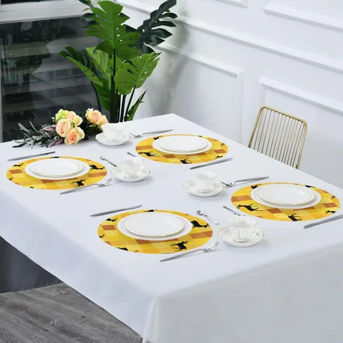 Miniatura 7 de Yellow Fresh Deer Round Reversible placemats Washable placemats for Dining Table Set of 4 15x15 in individuales para comedor