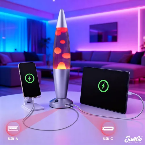 Miniatura 5 de JAMBO Hermosa lámpara de movimiento líquido de 16 pulgadas con USB, color morado con cera amarilla/naranja para adultos, adolescentes y niños