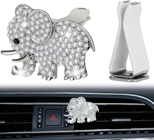 Frienda - Accesorios brillantes para coche con elefante de imitación de diamante, ambientador para decoración interior del coche para mujeres, clip